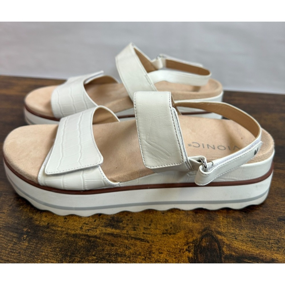 Vionic Phoenix Brielle Platform Wedge Sandal Size 9 White Crocodile Backstrap - Picture 13 of 13